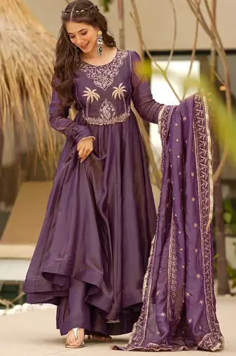 women's soft georgette embroidered anarkali kurta palazzo with dupatta set