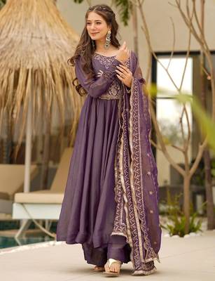women's soft georgette embroidered anarkali kurta palazzo with dupatta set 3
