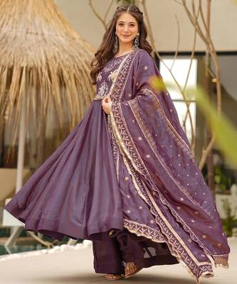 women's soft georgette embroidered anarkali kurta palazzo with dupatta set 4
