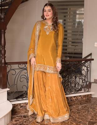 women's silk embroidered kurta palazzo dupatta set 2