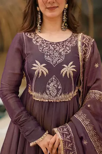 women's soft georgette embroidered anarkali kurta palazzo with dupatta set