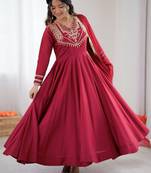 women's crunchy silk embroidered anarkali kurta pant with dupatta set