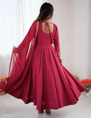 women's crunchy silk embroidered anarkali kurta pant with dupatta set 2