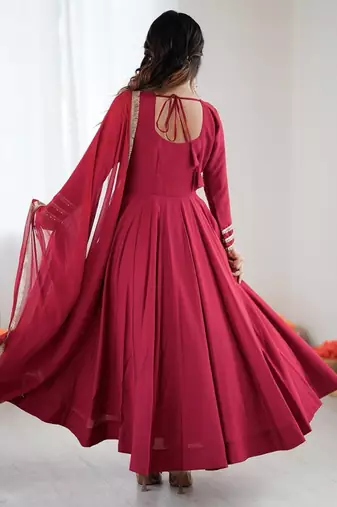 women's crunchy silk embroidered anarkali kurta pant with dupatta set