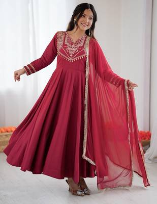 women's crunchy silk embroidered anarkali kurta pant with dupatta set 5