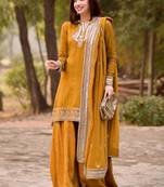 women's silk embroidered kurta palazzo dupatta set