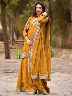 women's silk embroidered kurta palazzo dupatta set 2