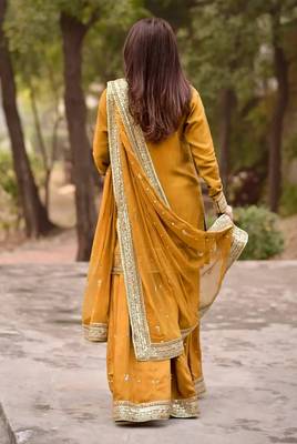 women's silk embroidered kurta palazzo dupatta set 3