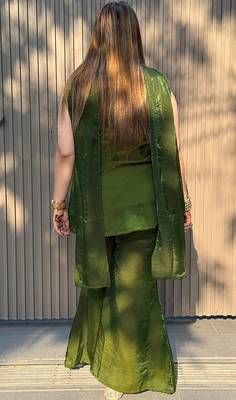 women shimmer silk embroidered kurta palazzo with dupatta set 2