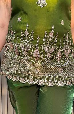 women shimmer silk embroidered kurta palazzo with dupatta set 3
