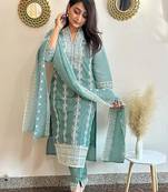women's vichitra silk embroidered anarkali kurta pant with dupatta set
