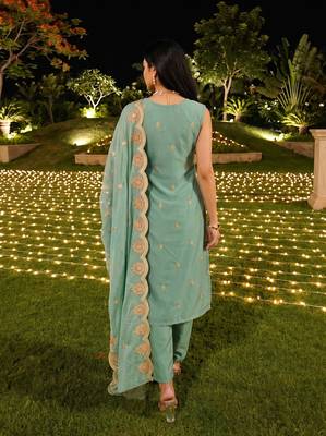 women's cotton blend embroidered kurta pant with dupatta set 3