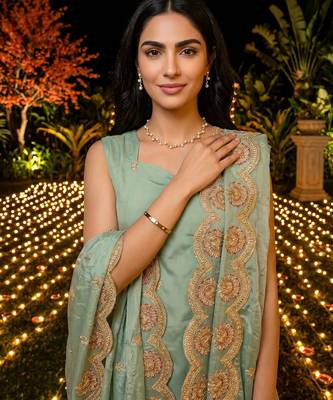 women's cotton blend embroidered kurta pant with dupatta set 4
