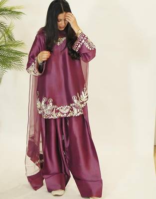 women's silk embroidered farshi salwar suit with dupatta set 1