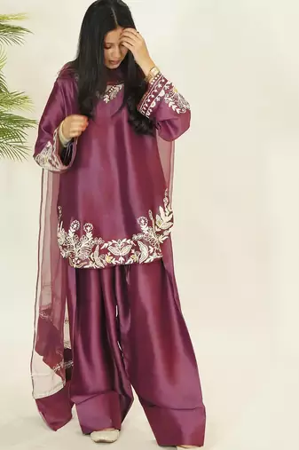 women's silk embroidered farshi salwar suit with dupatta set