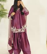 women's silk embroidered farshi salwar suit with dupatta set