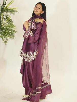 women's silk embroidered farshi salwar suit with dupatta set 2