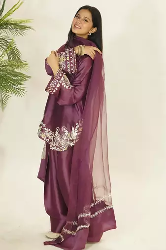 women's silk embroidered farshi salwar suit with dupatta set