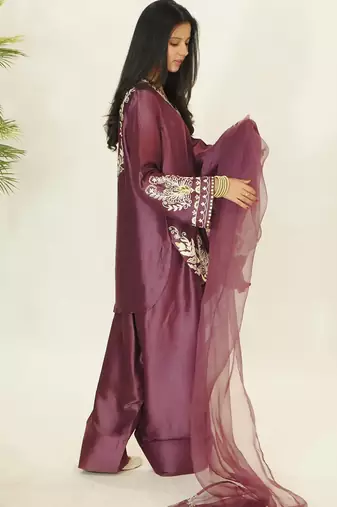 women's silk embroidered farshi salwar suit with dupatta set
