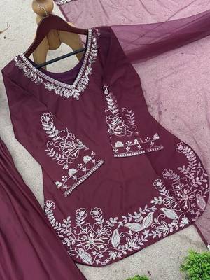 women's silk embroidered farshi salwar suit with dupatta set 4