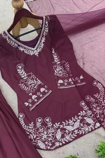 women's silk embroidered farshi salwar suit with dupatta set