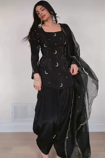 women's silk embroidered farshi salwar suit with dupatta set