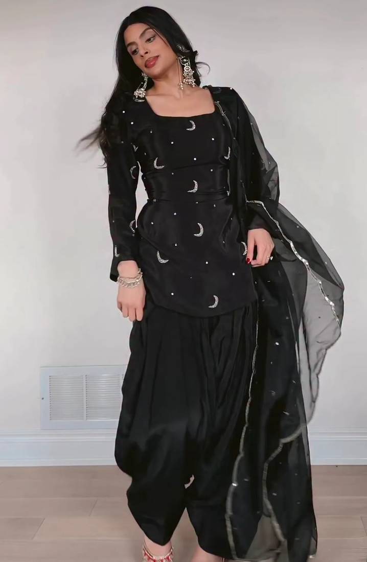 women's silk embroidered farshi salwar suit with dupatta set