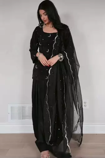 women's silk embroidered farshi salwar suit with dupatta set