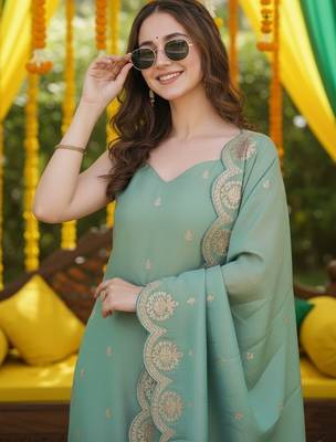women's cotton blend embroidered kurta pant with dupatta set 4