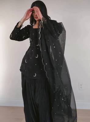 women's silk embroidered farshi salwar suit with dupatta set 4