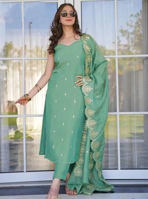 women's cotton blend embroidered kurta pant with dupatta set 1