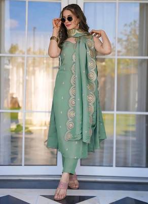 women's cotton blend embroidered kurta pant with dupatta set 2