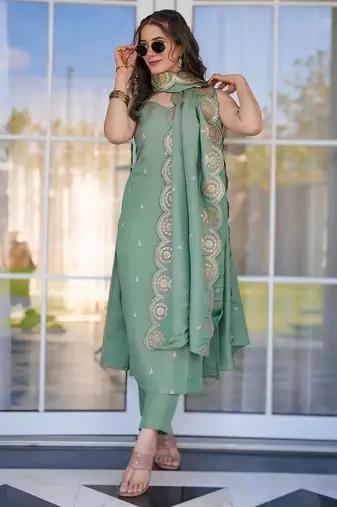 women's cotton blend embroidered kurta pant with dupatta set