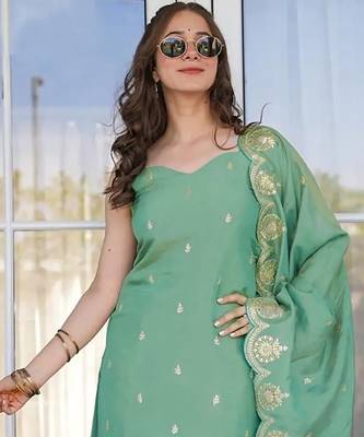 women's cotton blend embroidered kurta pant with dupatta set 4