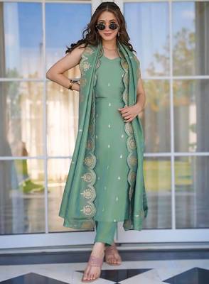 women's cotton blend embroidered kurta pant with dupatta set 5