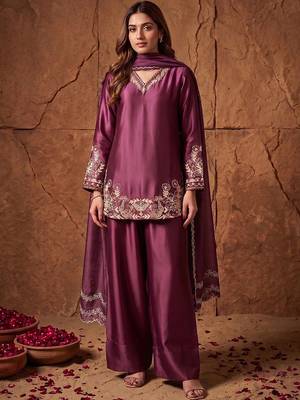 women's silk embroidered farshi salwar suit with dupatta set 1