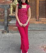 women's georgette embroidered kurta palazzo with dupatta set