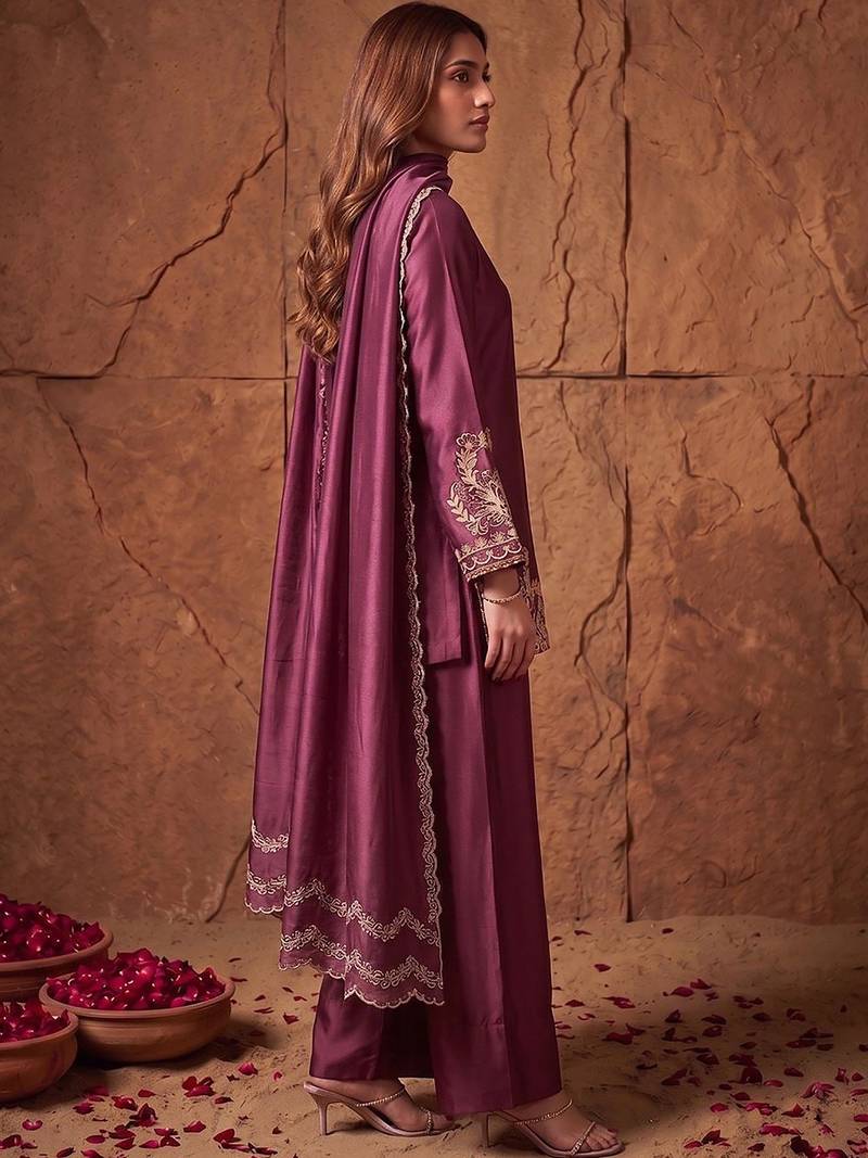 women's silk embroidered farshi salwar suit with dupatta set