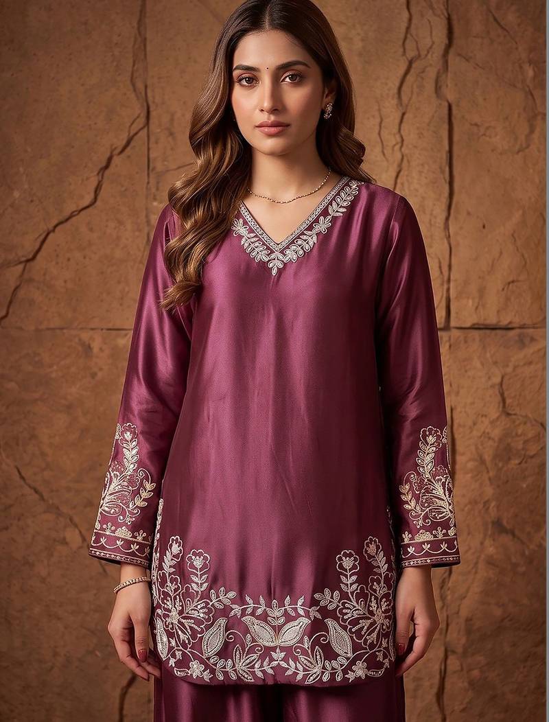 women's silk embroidered farshi salwar suit with dupatta set