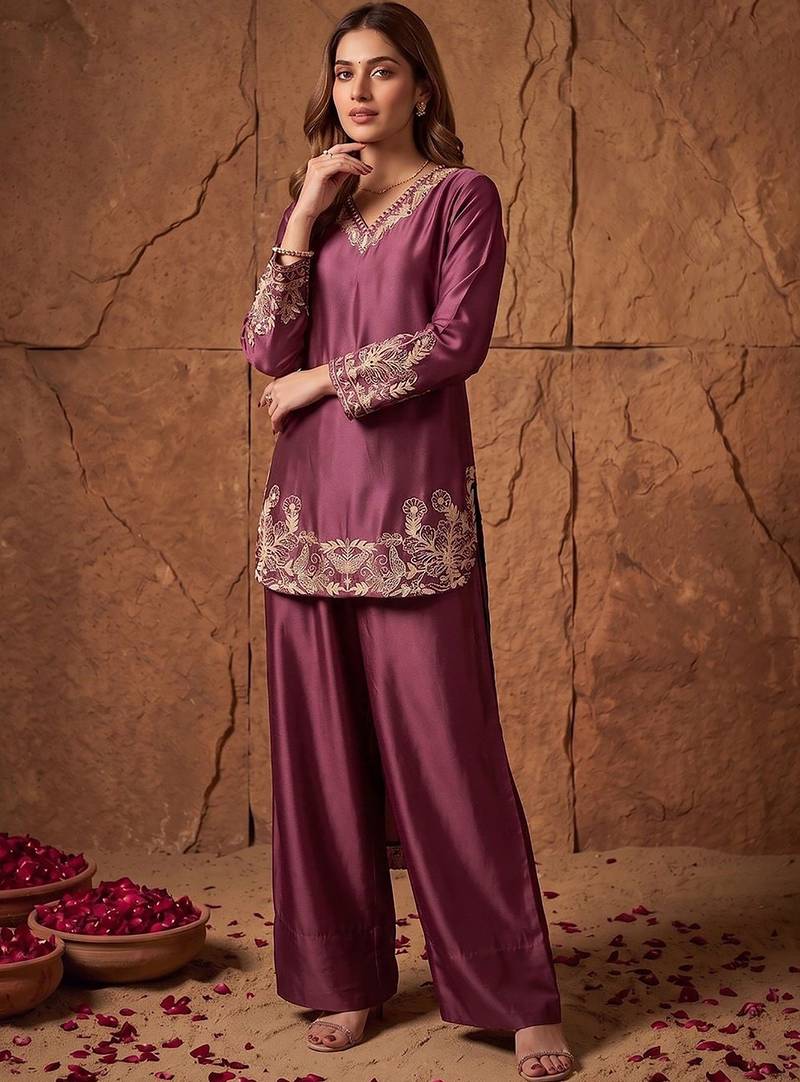 women's silk embroidered farshi salwar suit with dupatta set