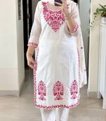 women's cotton blend embroidered kurta pant with dupatta set