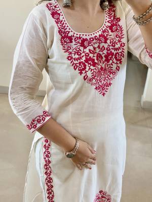 women's cotton blend embroidered kurta pant with dupatta set 2