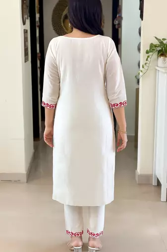 women's cotton blend embroidered kurta pant with dupatta set