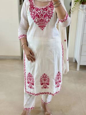 women's cotton blend embroidered kurta pant with dupatta set 4