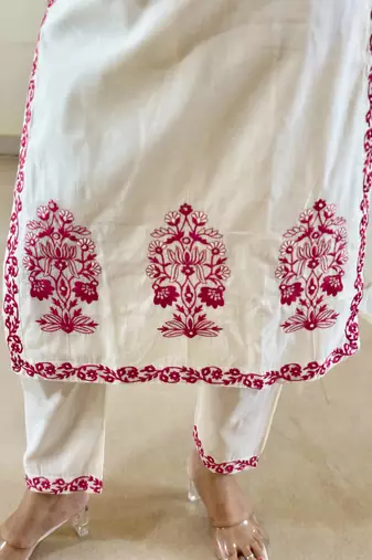women's cotton blend embroidered kurta pant with dupatta set