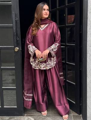 women's silk embroidered farshi salwar suit with dupatta set 1