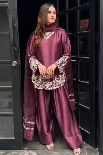 women's silk embroidered farshi salwar suit with dupatta set