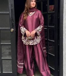 women's silk embroidered farshi salwar suit with dupatta set