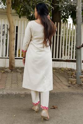 women's cotton blend embroidered kurta pant with dupatta set 3