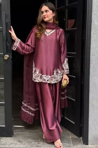 women's silk embroidered farshi salwar suit with dupatta set